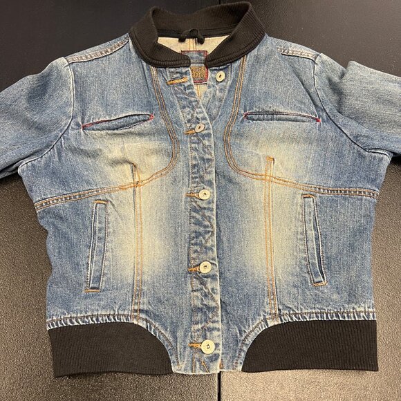 VTG Marithe Francois Girbaud women’s Denim Jean Bomber Jacket XL Trucker Cropped - Picture 6 of 9